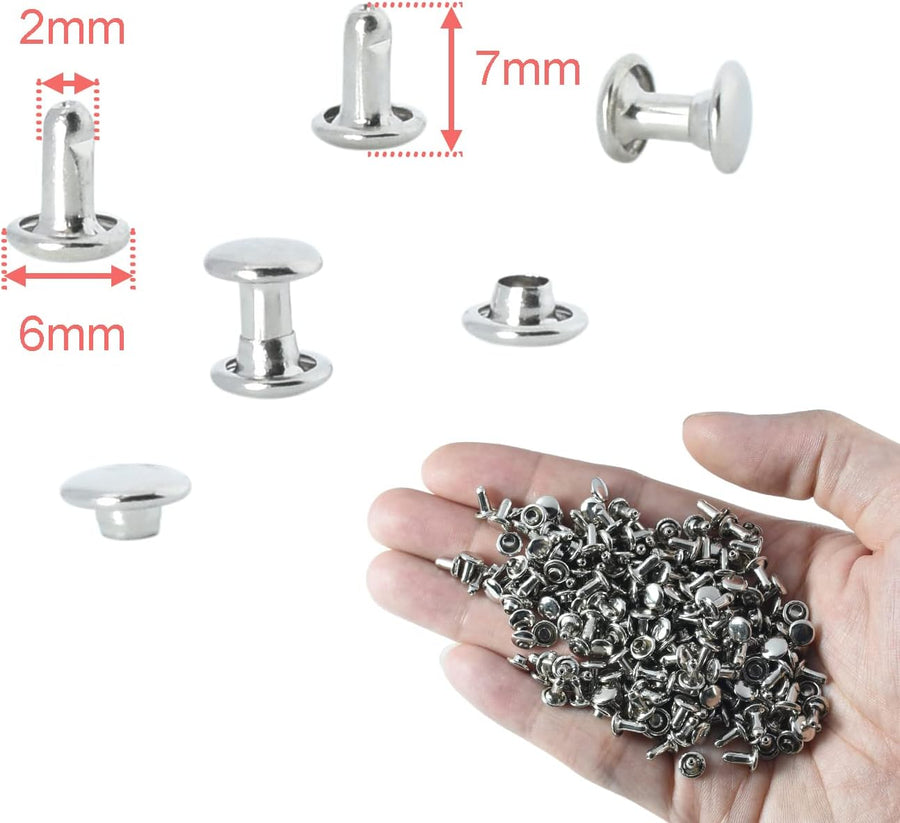 200Sets 6mm Round Cap Leather Rivets, Double Cap Rivets Tubular Metal Studs Rivets for Leather Purse Keyrings Repair and Crafts Decoration (6mm Silver)