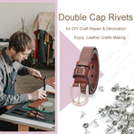 200Sets 6mm Round Cap Leather Rivets, Double Cap Rivets Tubular Metal Studs Rivets for Leather Purse Keyrings Repair and Crafts Decoration (6mm Silver)