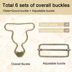 CooBigo 6 Sets 1-1/2" Overall Buckles Replacement, Suspender Buckle Metal Bib Clip Clasp with Adjustable Tri-Glide Slide Buckle for Jeans Suspender, Pants Sewing Accessories (Bronze No-Sew Button)