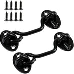 2 Pack 6'' Door Latch Door Lock Hardware, 6'' Hook and Eye Gate Latch Easy Lock for Barn Door, Black Sliding Door Lock with Screws for Window, Cabin Hooks