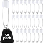 50 Pieces Diaper Pins Safety 2.2 Inch Plastic Head Cloth Diaper Nappy Pins with Locking Closures Stainless Steel with Velvet Bag(White)