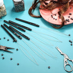 10 Pieces Hair Extension Loop Needle Threader Pulling Hook Tool and Bead Device Tool Black Loop Threader for Hair or Feather Extensions (Black)