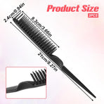 2 Pcs 3 Row Styling Comb, Curling Hair Styling Brush Rat Tail Comb Used for Combing, Separating and Shaping Curls (Black)