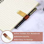 2 Pcs PU Leather Retro Notebook Pen Clips Metal Pen Loop Holder Sleeve - Silver & Gold