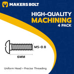 Black License Plate Screws for BMW and Tesla, Phillips Machine Pan Head 18-8, Stainless Steel, M5-0.8 x 6 mm Bolt (Pack of 4)