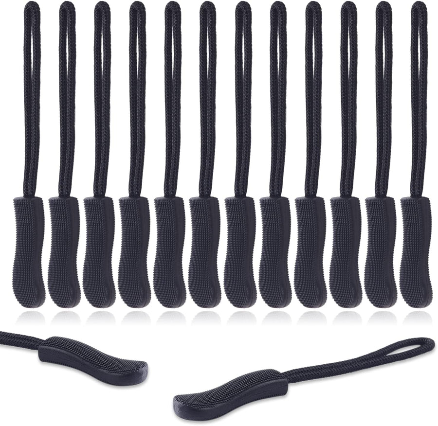 CooBigo 12Pack Zipper Pull Replacement, Golf Bag Parcord Zipper Pull Tab Replacement for Backpack, Jackets, Pants, Boots, Coats, Luggage - Balck(Universal Extender)