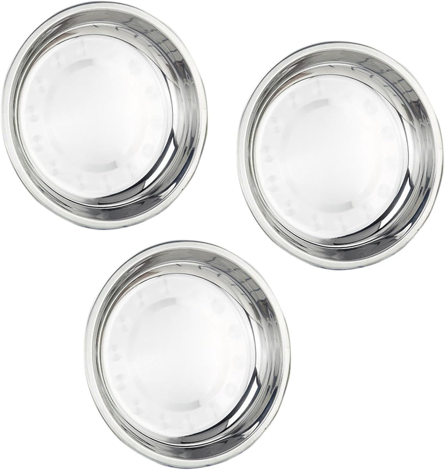 Thin Circular Trinket Tray, 3 Pcs Stainless Steel 7 Inch Diameter Flat Serving Trays for Kitchen, Party and Outdoors (3)