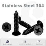 #12 x 1-1/4" Wood Screws Flat Head Fast Self Tapping Drywall Screws 18-8 Stainless Steel 304 Black Finish, 50 PCS