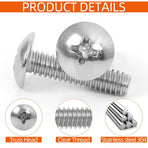 #10-24 x 1-1/2" Truss Head Bolts Machine Screws, Full Thread, 304 Stainless Steel, 50 PCS