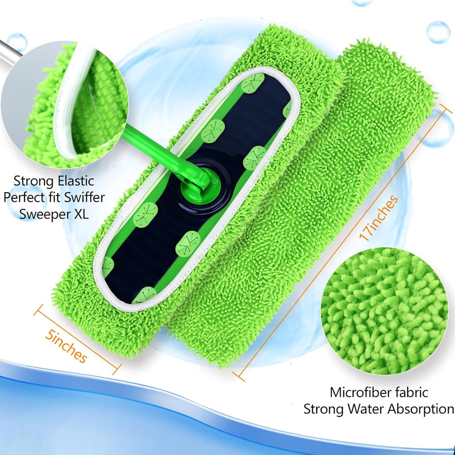 Reusable Microfiber Pads for Swiffer XL Mop - 2 Pack XL Dry Sweeping Cloths & Wet Pads Refills - X-Large Heavy Duty Mopping Cloths for Floor Mopping and Sweeping (Mop is Not Included)