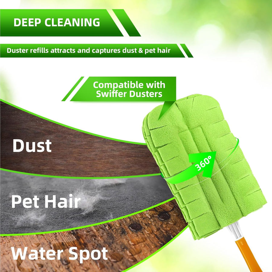 Reusable Duster Refill Compitable with Swiffer Duster - Washable Heavy Duty Dusters Refills 360 for Swiffer Duster Handle & Super Extender Handle, 4 Pack