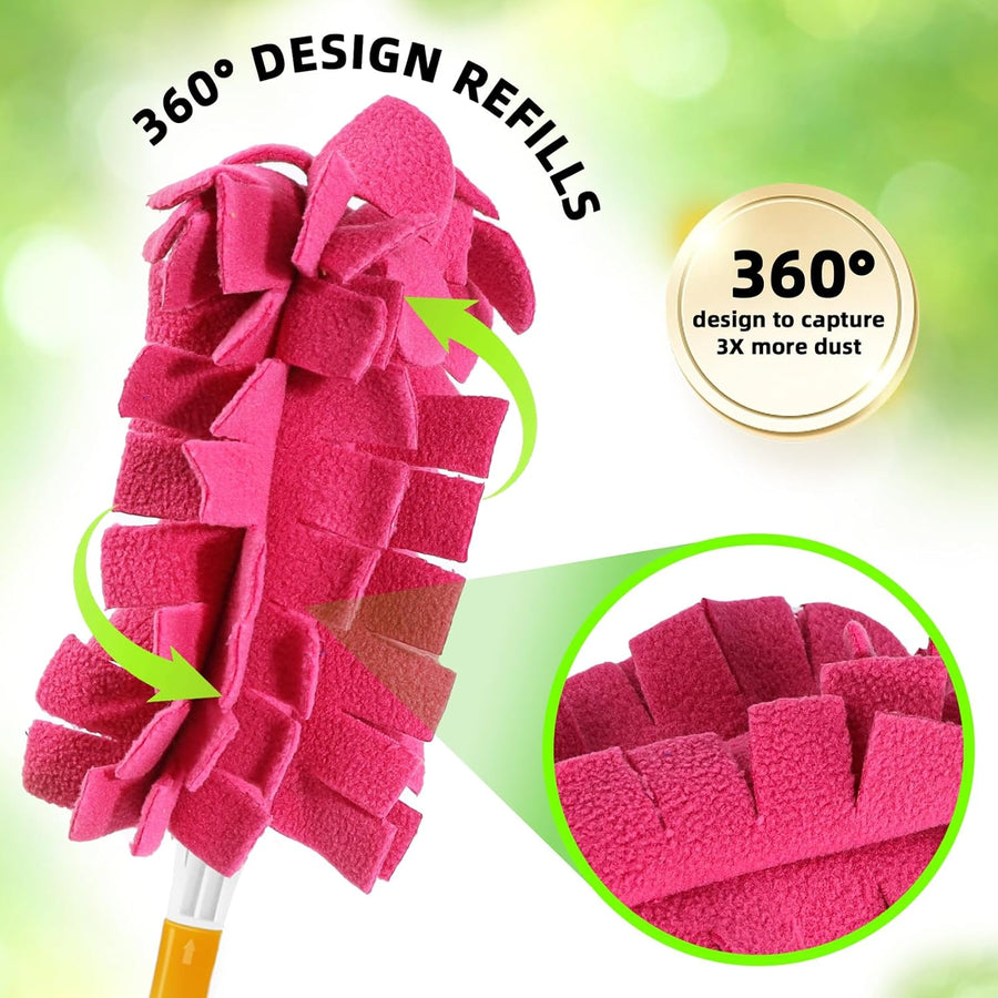 Reusable Duster Refill Compitable with Swiffer Duster - Washable Heavy Duty Dusters Refills 360 for Swiffer Duster Handle & Super Extender Handle, 4 Pack