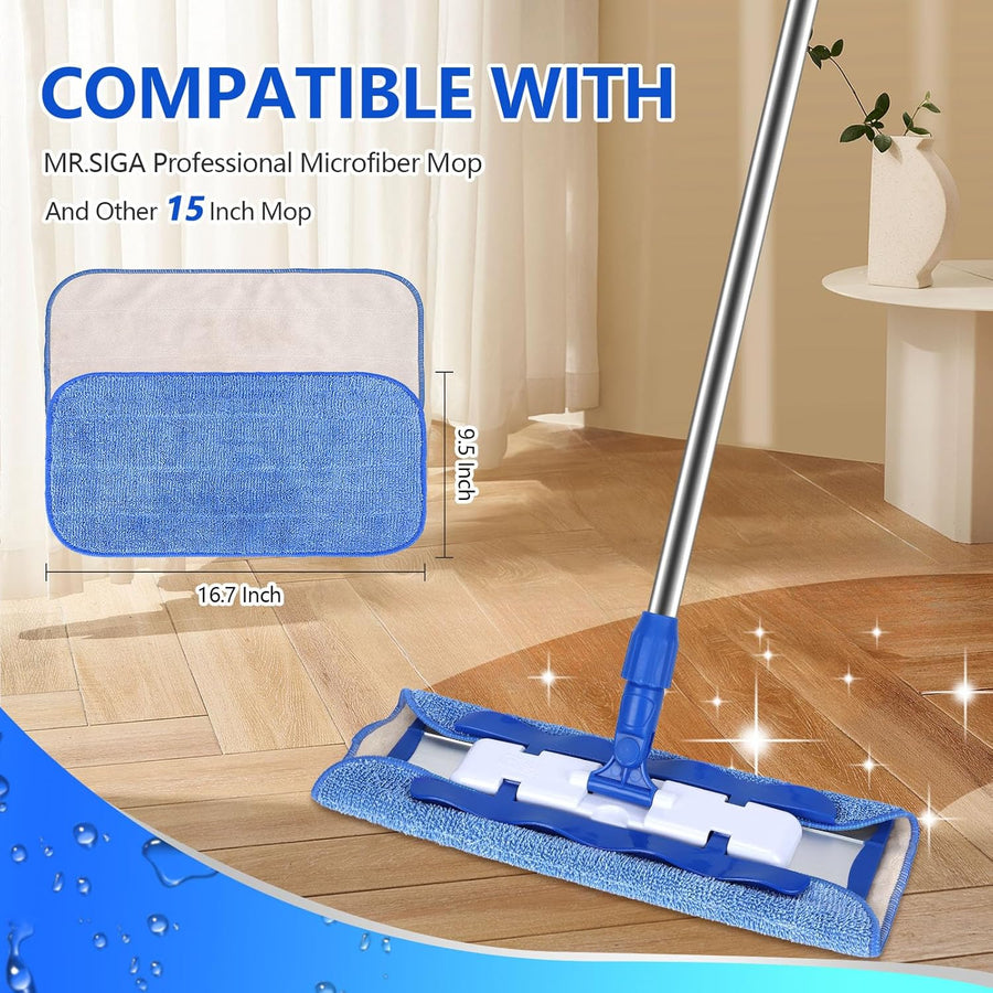 Microfiber Cleaning Cloth Compatible with MR SIGA Professional Microfiber Mop - Professional Reusable Flat Mop Refills - Mop Pads Replacement for Hardwood Cleaning (4 Pack)