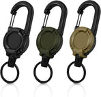 Retractable Keychain 3 Pack, Heavy Duty ID Badge Holder Reel, Multitool Carabine Key Holder for Keychain, Badge Holder with 25.6" Steel Retractable Cord Key Ring Clip, 8.8 oz
