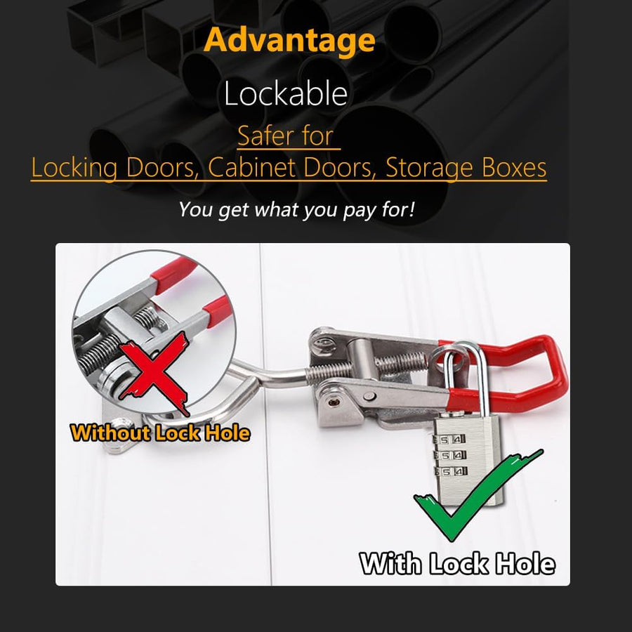 Toggle Latch Clamp 4001 with Lock Hole, 304 Stainless Steel Adjtable Heavy Duty Pull Hasp Latches For Smoker Cabinet Tool Box Case Trunk Door, 330Lbs Holding Capacity (2 Pack)