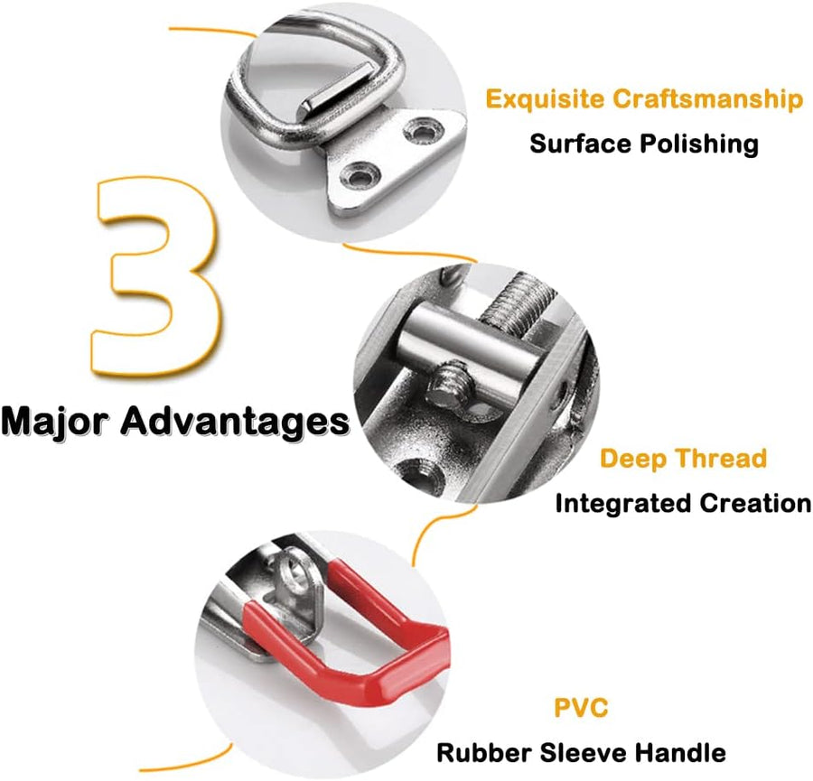 Toggle Latch Clamp 4001 with Lock Hole, 304 Stainless Steel Adjtable Heavy Duty Pull Hasp Latches For Smoker Cabinet Tool Box Case Trunk Door, 330Lbs Holding Capacity (2 Pack)