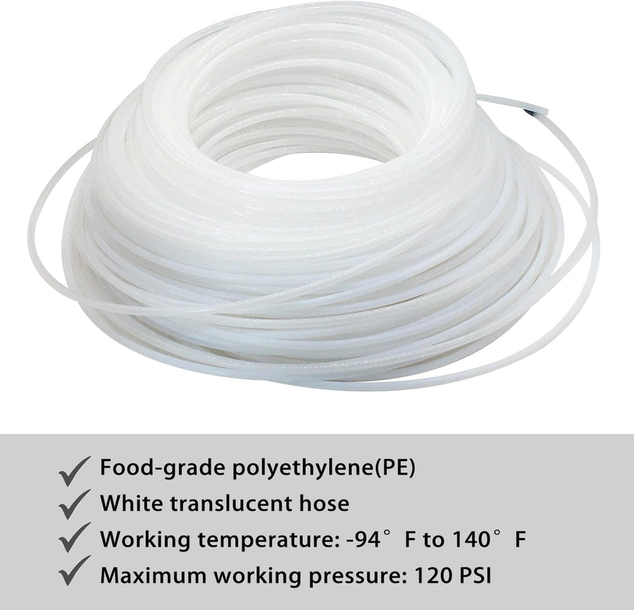 PE Tubing 3/8" ID x1/2" OD, Food Grade Polyethylene Tube Translucent hose for Reverse Osmosis Systems & Drinking Water Filters 3.3FT Length