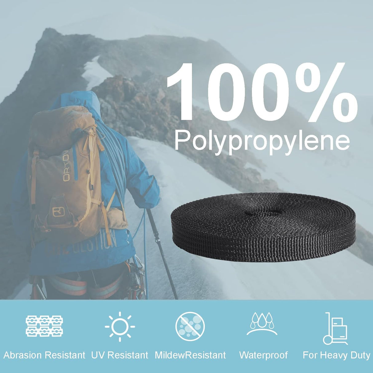 CooBigo Nylon Webbing 3/8 Inch 3/4 Inch 1 Inch 1-1/4 Inch 1.5Inch 2Inch Nylon Webbing Straps 3/8" 3/4" 1" 1-1/4" 1.5" & 2" Wide,12 Yard Webbing Strapping for Outdoor Crafting DIY