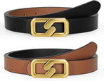 Women Reversible Leather Belt for Jeans, Ladies Waist Belt with Gold Buckle 0.9" Width