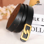 Women Reversible Leather Belt for Jeans, Ladies Waist Belt with Gold Buckle 0.9" Width