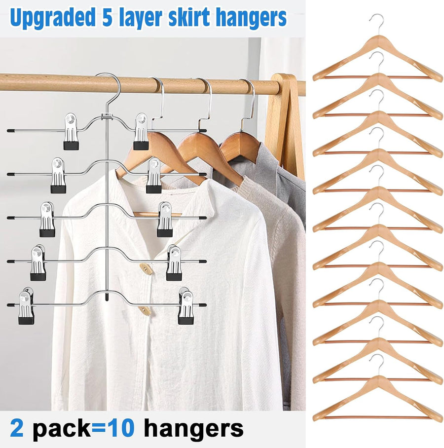 Pants Skirt Hangers with Clips, 2 Pack Pant Hangers Skirt Hangers Space Saving Closet Hanger Organizer Closet Organizers and Storage