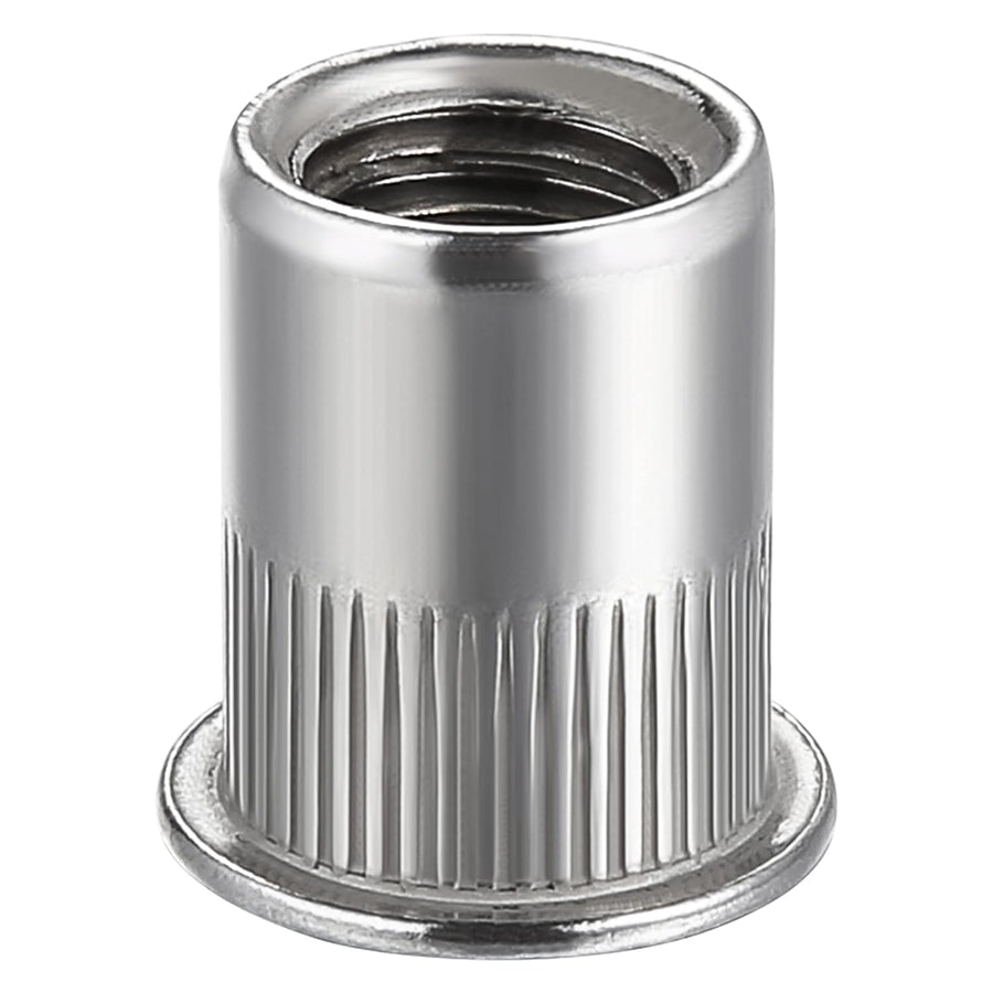 Rivet Nut 1/4"-20UNC 100Pcs Stainless Steel 304 Finish Flat Head Rivnut Threaded Insert Nut Knurled Body