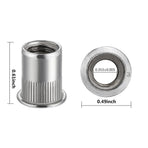 Rivet Nut 1/4"-20UNC 100Pcs Stainless Steel 304 Finish Flat Head Rivnut Threaded Insert Nut Knurled Body