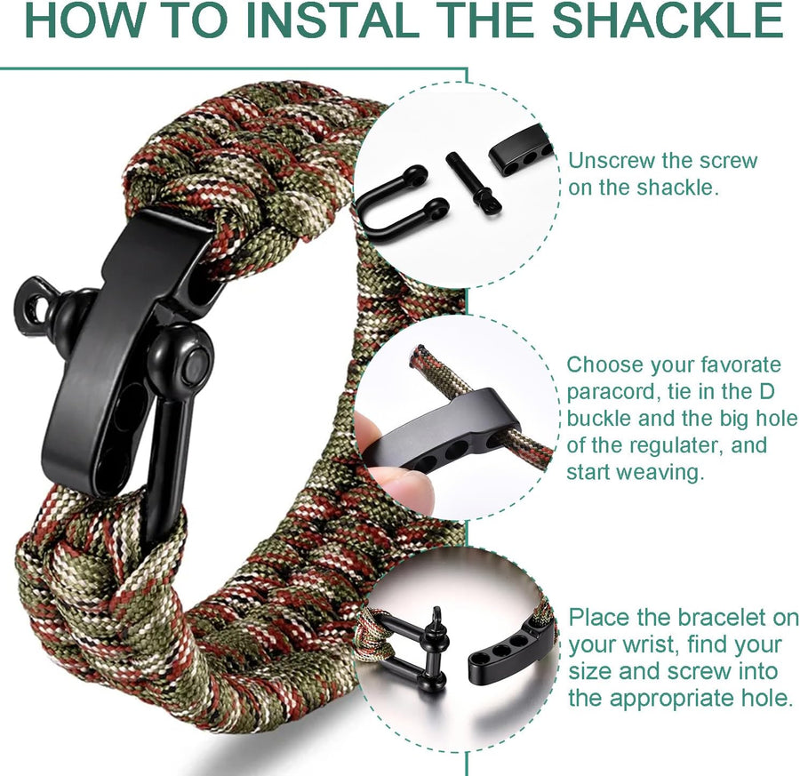 CooBigo Paracord Bracelet Shackle Buckle, Metal Survival Bracelet Bow Anchor + D Ring Shackle Clasp Adjustable Screw Pin M5