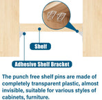 6-Pack Heavy-Duty Adhesive Shelf Brackets, Large Size Double Row Brackets, No-Drill Wall Mount Pegs,Shelf Support Pegs for Kitchen Cabinets, Bookshelves, and Closets