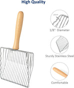 Premium Metal Cat Litter Scoop, 5X Faster Speed Sifter, Heavy Duty Steel Kitty Scooper, Beech Wood Handle, for All Litter Types, Silver