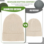 50% Wool Thick Beanie Hat for Men Women, Seamless Winter Knit Skull Cap, Cuffed Fisherman Beanie Warm Watch Cap