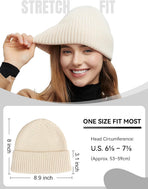 50% Wool Thick Beanie Hat for Men Women, Seamless Winter Knit Skull Cap, Cuffed Fisherman Beanie Warm Watch Cap