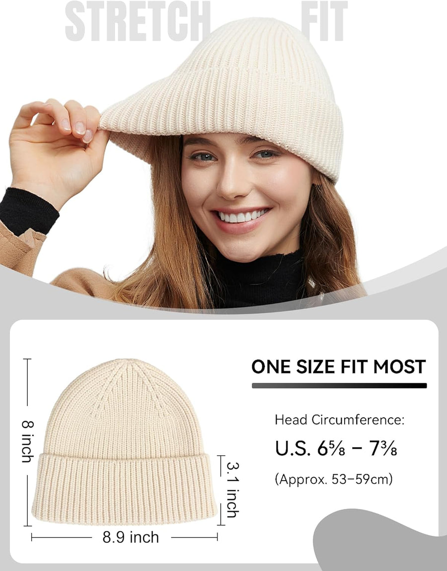 50% Wool Thick Beanie Hat for Men Women, Seamless Winter Knit Skull Cap, Cuffed Fisherman Beanie Warm Watch Cap