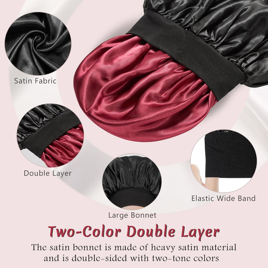 2pcs Bonnet for Men, Bonnets for Women, Satin Silk Hair Bonnet for Sleeping, Reversible Double Layer Wide Band Sleep Cap for Curly Hair Braids