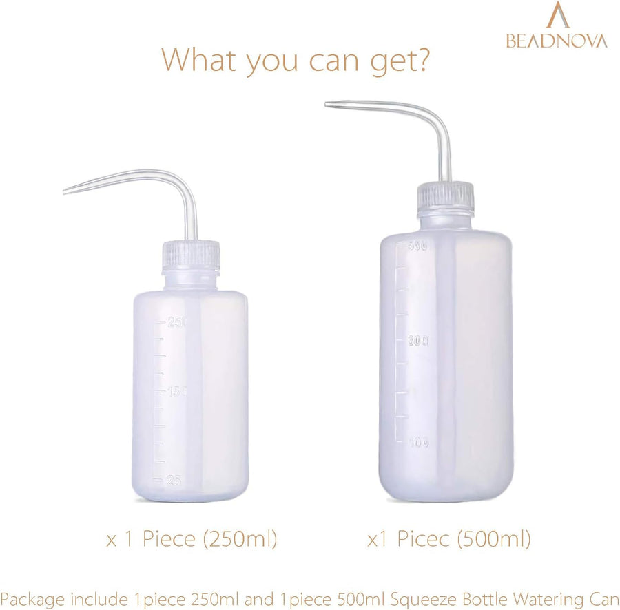 Squeeze Bottle Plant Watering Can Eye Wash Bottle Squeeze Irrigation Plastic Small Watering Can for Indoor Plants Tattoo (2pcs, 250ml and 500ml)