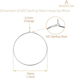 925 Sterling Silver Hoop Ear Wires Hoop Earrings Wires Earwires for Jewelry Making Earrings Making DIY (2pcs, 30mm)