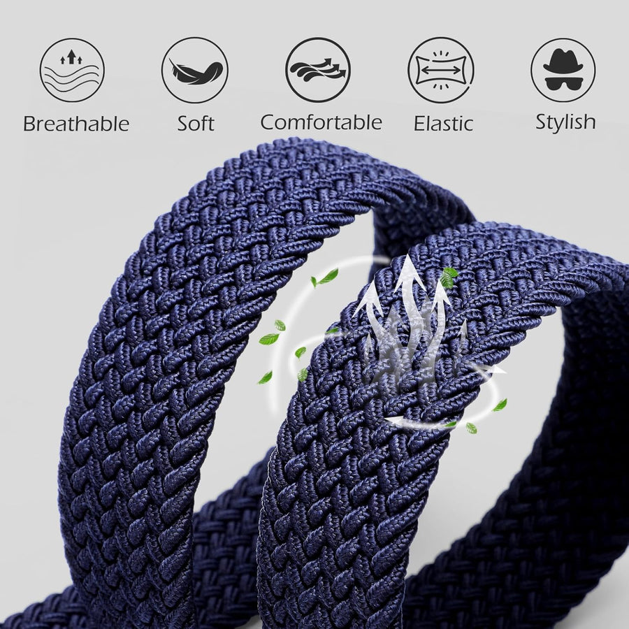 Braided Stretch Golf Belt for Men, No Metal TSA Elastic Stretch Braided Belt Men
