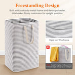 75L Large Collapsible Laundry Hamper, Tall Foldable Dirty Clothes Baskets Waterproof, Freestanding Design with Easy Carry Handles in Dorm Bedroom Bathroom College, Grey