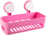 Plastic Organizer Rack for Bathroom Kitchen Storage Box Basket Organization W/Wall Mounted Suction Cup (Pink)