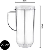 QT Tall 22oz Replacement Part Cup Mug with handle compatible with 250w Magic Bullet On-The-Go Mug