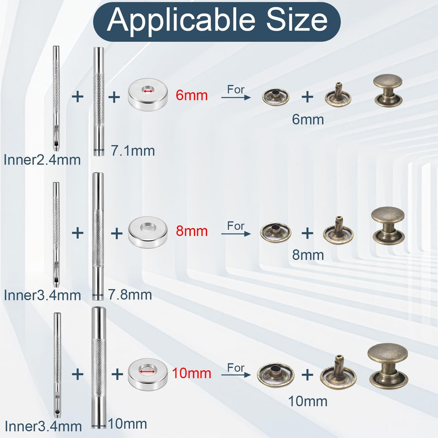 200Sets 6mm Leather Rivets + 7pcs Rivets Setting Tools for Install Leather Bag Belt Shoe Boot Hats Pet Collar Keychain Clothing