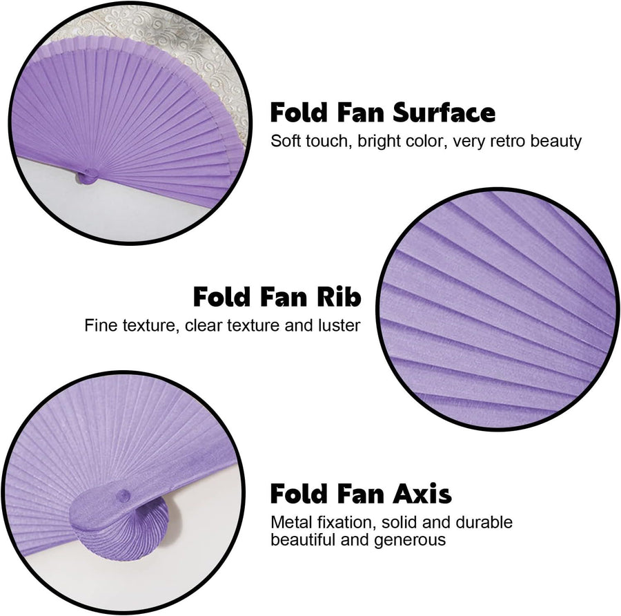 9in Silk Handheld Fan Foldable with Wooden Handle - Handheld Folding Fan for Women for Events, Parties & Festivals - Rave, Dance & Decorative Accessory (Purple)