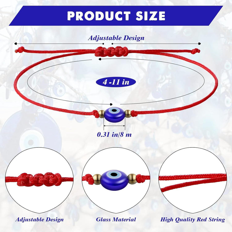 30 Pcs Evil Eye Bracelets Red String Protection Bracelets Adjustable Evil Eye Red Rope Knot Strand Anklets Kabbalah Mal De Ojo Luck Jewelry for Women Men