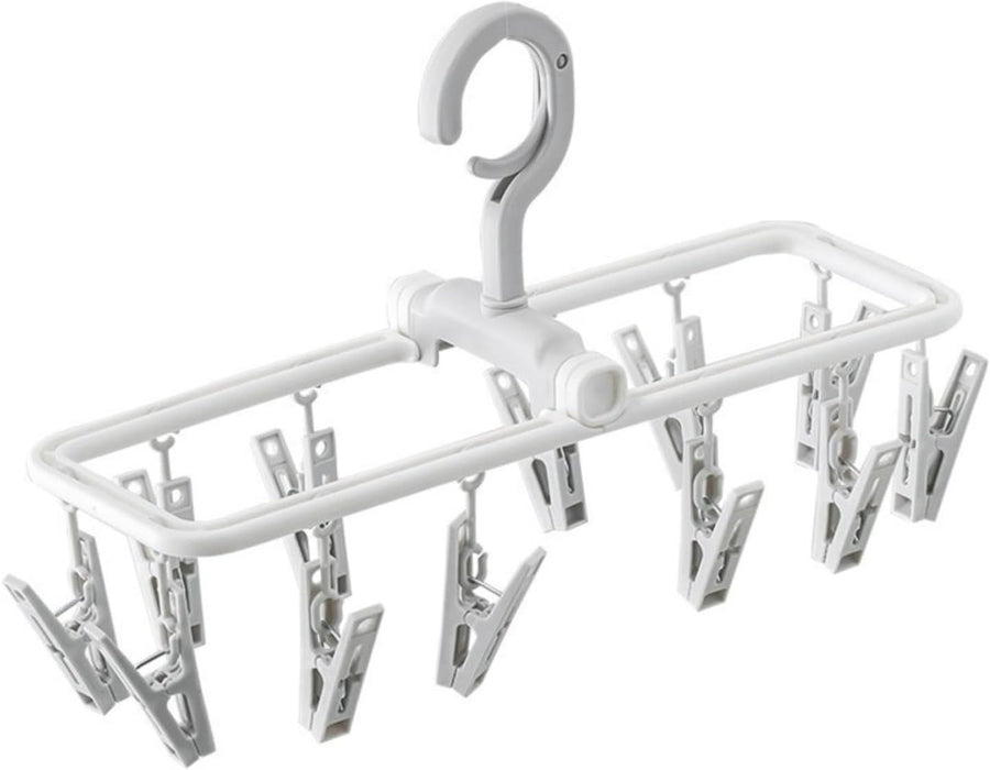 2 Pack Clothes Drying Rack with 12 Multiple Clips, Foldable Portable Travel Hanger for Socks Underwear Bras (White)