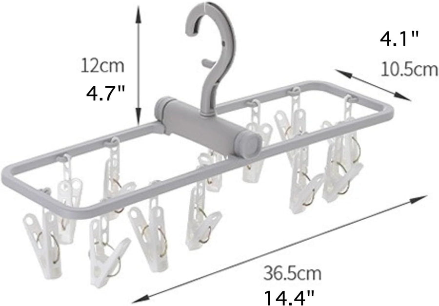 2 Pack Clothes Drying Rack with 12 Multiple Clips, Foldable Portable Travel Hanger for Socks Underwear Bras (White)