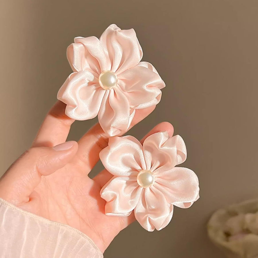 2 Pack Pink Sakura Hair Clips With Pearls for Girls Front Side Bangs, Fringe Duckbill Hair Clips Headwear Accessories (Sakura)