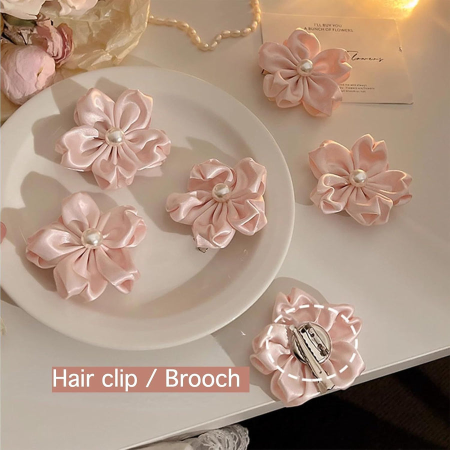 2 Pack Pink Sakura Hair Clips With Pearls for Girls Front Side Bangs, Fringe Duckbill Hair Clips Headwear Accessories (Sakura)
