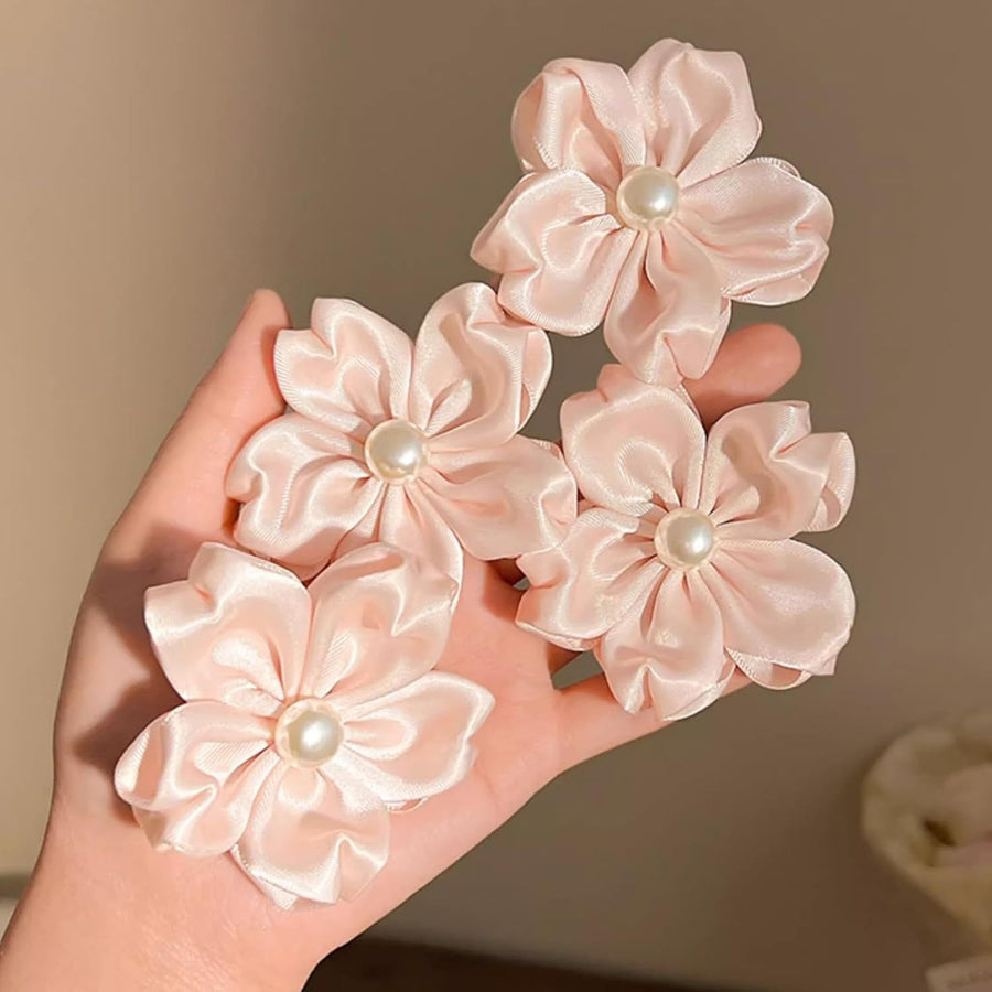 2 Pack Pink Sakura Hair Clips With Pearls for Girls Front Side Bangs, Fringe Duckbill Hair Clips Headwear Accessories (Sakura)