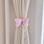 2 Pack Curtain Tiebacks with Pink Plush Bow and White Polka Dot, Snap Button Closure Curtains Holdbacks for Window Decor (Pink)