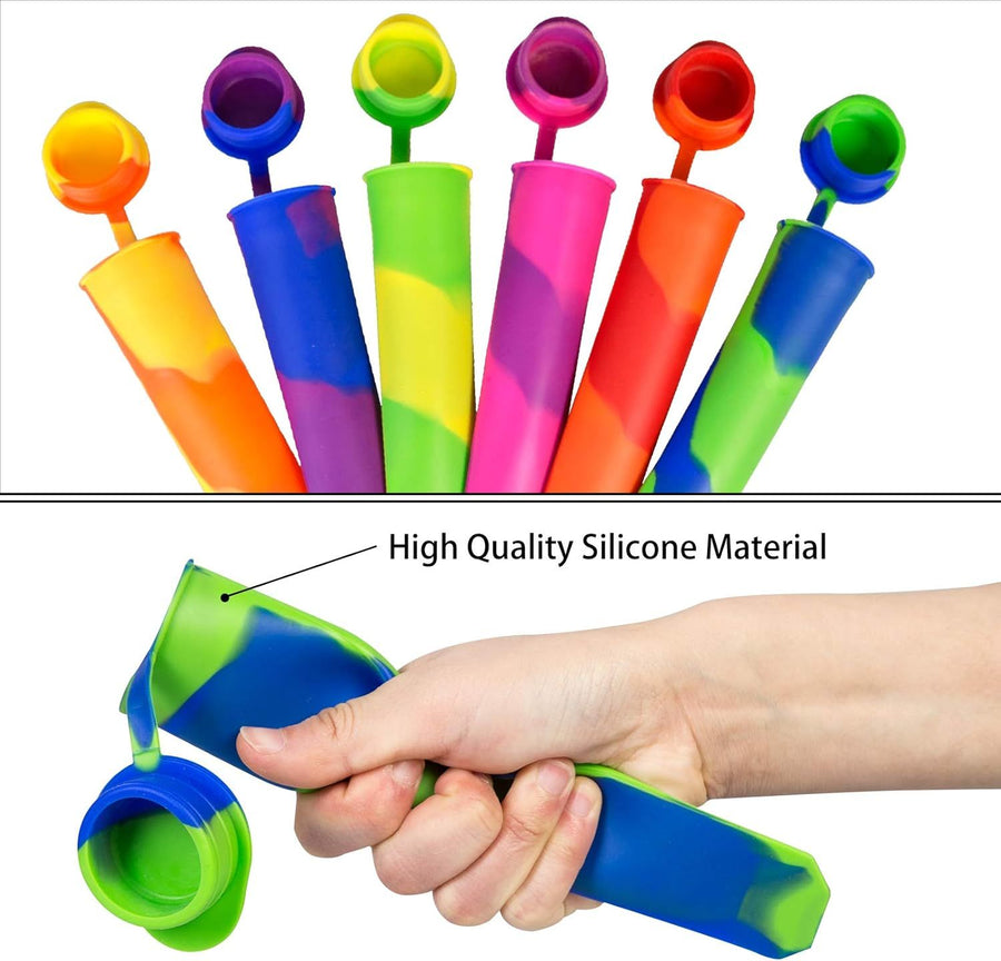 6 Pack Silicone Popsicles Molds, Multicolor Baby Popsicle Ice Pop Molds, Reusable DIY Frozen Popsicles Maker for Kids with Lid